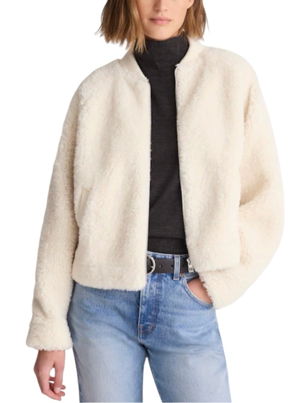 Madewell Luxe Sherpa Bomber Jacket Coat NWOT M Vintage Ivory